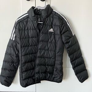 Adidas Black and White Striped Puffer Jacket - Size Small